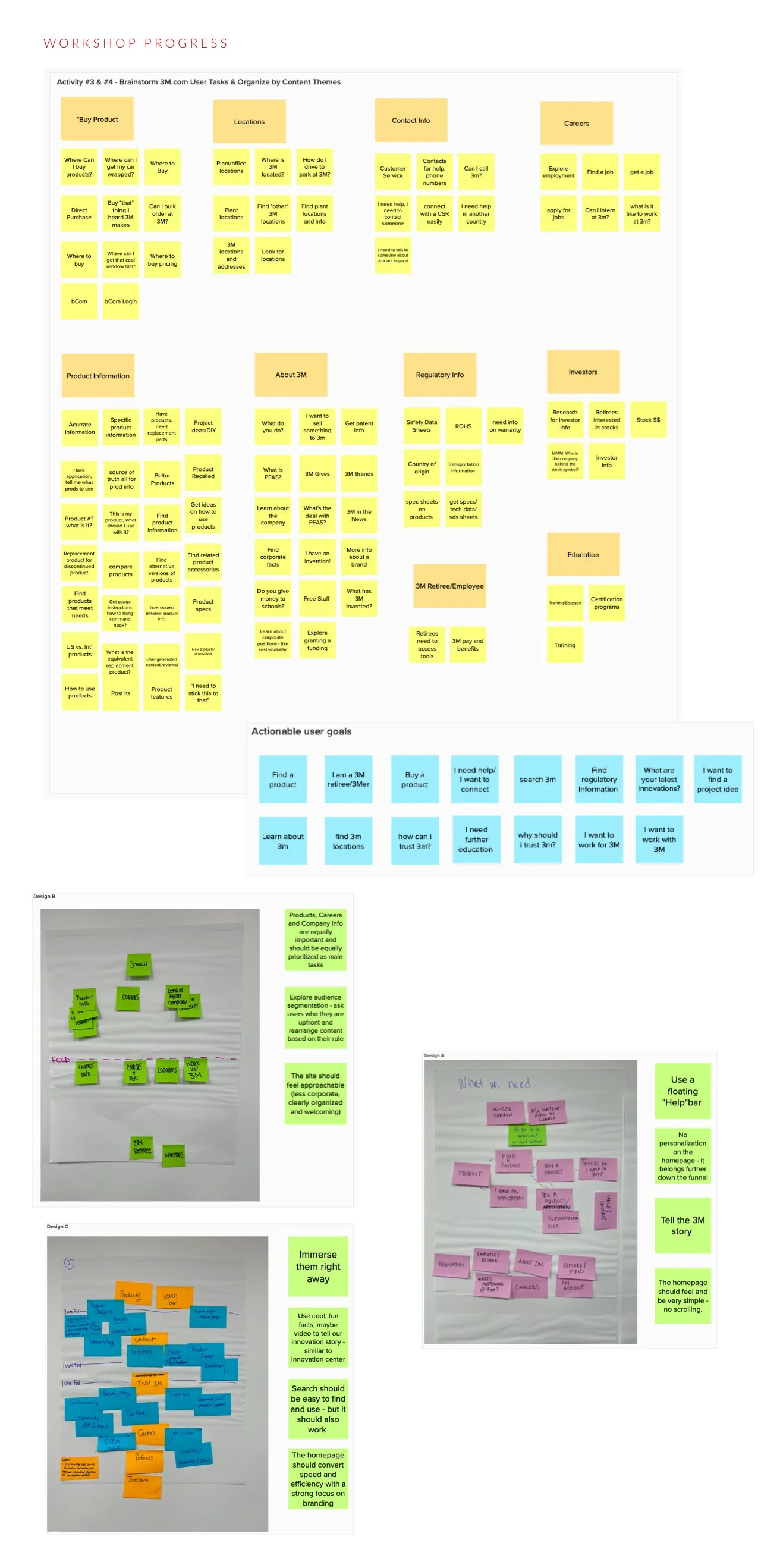 Workshop output organizing user tasks into content themes